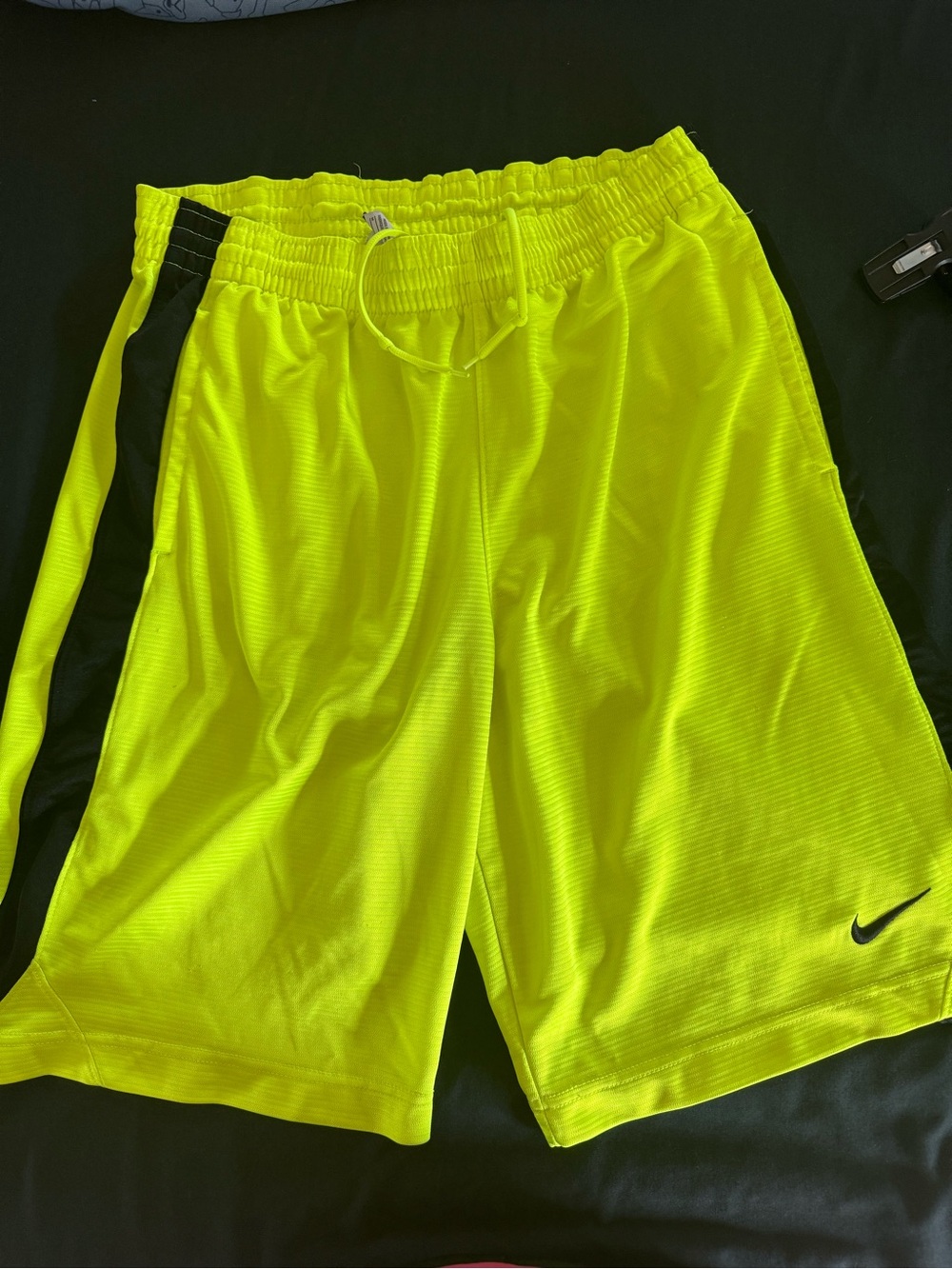 Nike Men’s Neon Yellow Athletic Shorts with Black Side Panel